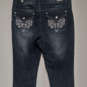 Earl Size 10 Denim Capri Jeans Embellished Stretch Darkwash